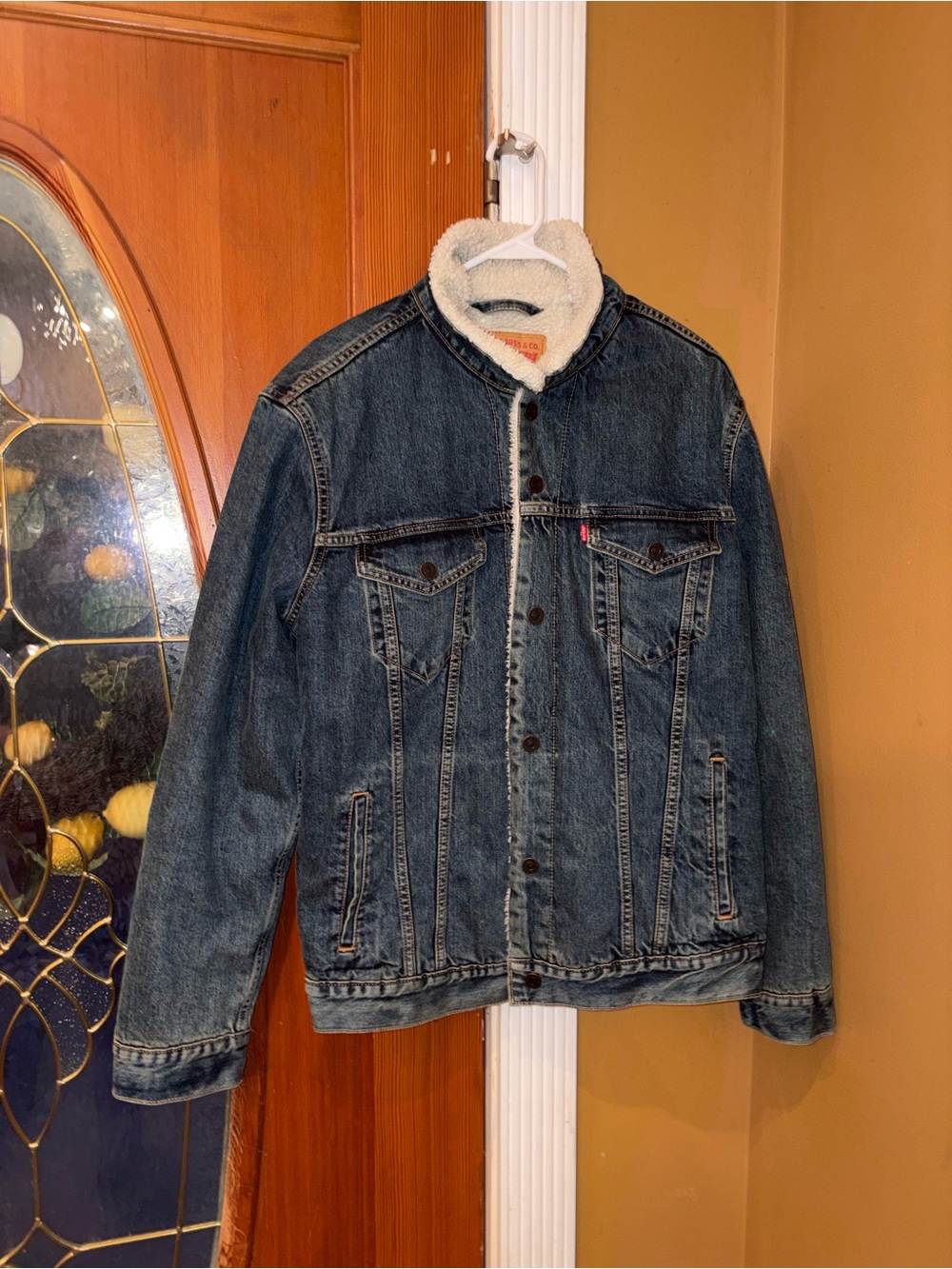 Levi's Blue Denim Sherpa-Lined Jacket with Cream Collar